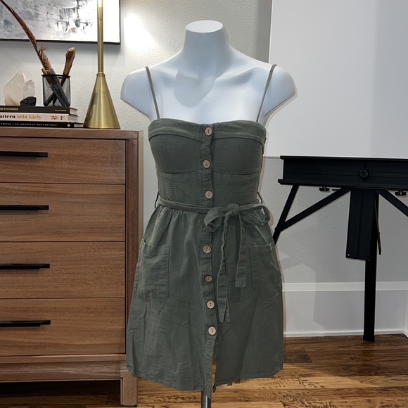 Green Cotton Button Down Sweetheart Dress - Picture 2 of 7